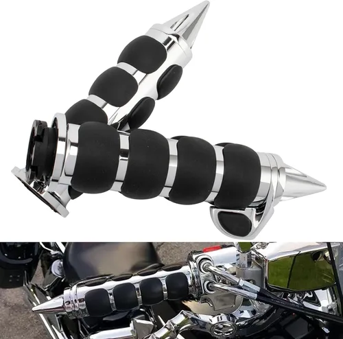 Miniatura 5 de Motocicleta 1 "mano apretones extremo barra manillar Spike cromo negro aluminio caucho
