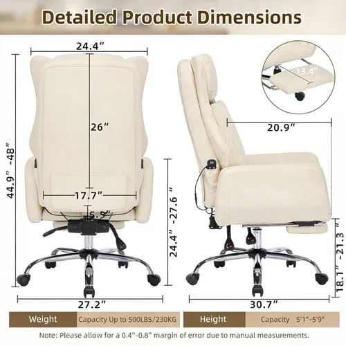 Miniatura 2 de DYHOME Silla de oficina de cuero negro con masaje y reposapiés, sillas de escritorio de trabajo resistentes, sillas de escritorio ergonómicas