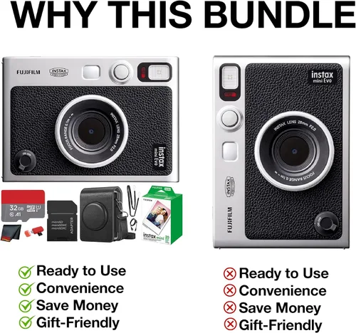 Miniatura 4 de Fujifilm Instax Mini EVO Hybrid Cámara Instantánea (Negro) Paquete con Película Instantánea Instax-Mini Twin Pack 20 Hojas + Tarjeta de Memoria 32GB