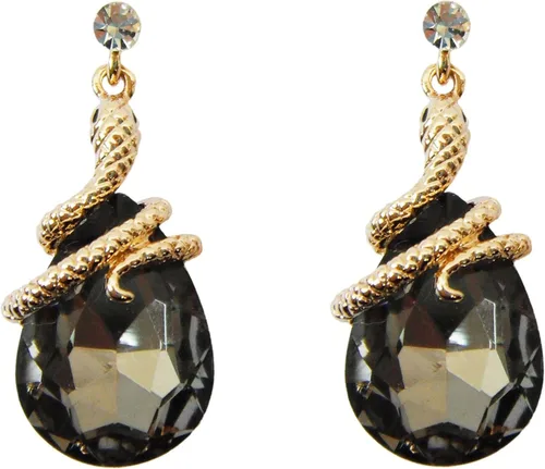 Miniatura 38 de Navachi Pendientes colgantes de gota de serpiente con forma de pera multicolor de cristal chapado en oro de 18 quilates