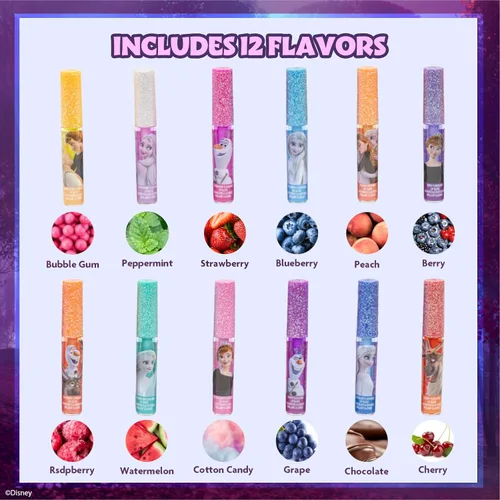 Miniatura 2 de Disney Frozen Juego de brillo de labios de 12 piezas a base de plantas, regalos de fiesta para niñas, primer set de maquillaje para niñas, perfecto