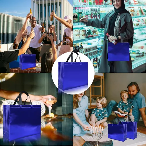 Miniatura 4 de cabzymx 15 bolsas de regalo reutilizables de color azul brillante con asas, bolsas de regalo de fiesta a granel con bases resistentes, bolsa