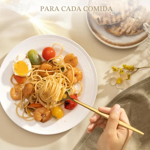 Miniatura 7 de Juego de cubiertos Astercook de 48 piezas en color dorado con cuchillos de carne, juego de cubiertos de acero inoxidable de grado alimenticio
