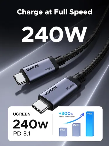 Miniatura 4 de UGREEN Cable USB C a USB C de 240W USB4 Gen4 80Gbps Premium 17K Dual 8K Triple 4K Display PD3.1 Tipo C Carga Rápida Compatible con Monitores USB C