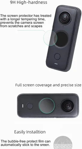 Miniatura 4 de Protector de lente compatible con Insta360 One x2, con protector de pantalla de vidrio templado, película transparente oleofóbica antihuellas