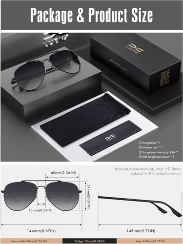 Miniatura 49 de LUENX, Aviator - Gafas de sol polarizadas, para hombres y mujeres, protección UV 400, con funda 60MM