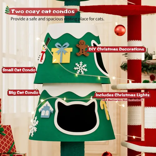 Miniatura 4 de YARUOMY Árbol de Navidad para Gatos, Torre para Gatos de Interior con 2 Condominios para Gatos, Poste Rascador Engrosado para Gatos, Lindos Muebles