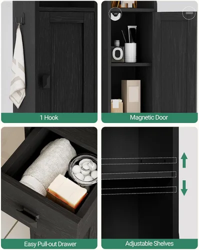 Miniatura 4 de HEXCELEN Gabinete de almacenamiento para baño, gabinete de baño estrecho y alto, gabinetes de piso independientes con 2 puertas y 1 cajón