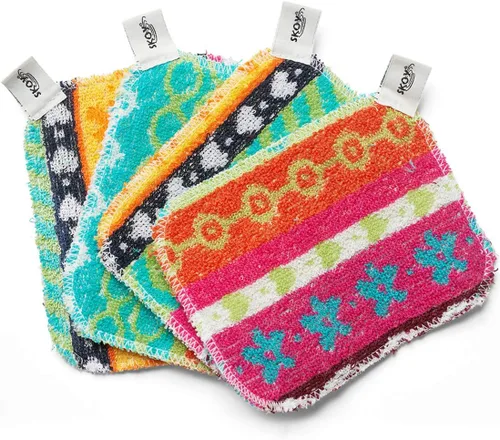 Skoy Scrub, paquete de 4 reutilizables, estropajo para platos sin rayar para limpieza de cocina y hogar, amigable con el planeta, estropajo suave