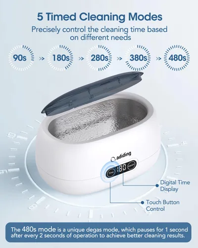 Miniatura 5 de Adiding - Máquina limpiadora de joyas ultrasónica, limpiador profesional de anteojos y anillos de 650 ml con temporizador digital de 5 modos