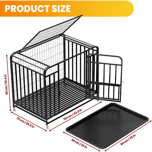 Miniatura 4 de 48 Inch Dog Kennel with Wheels, High Anxiety Steel Indoor Dog Cage with Removable Tray, Indestructible Escape Proof Heavy Duty Dog Crate Extra Large