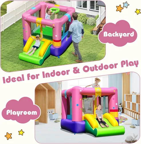 Miniatura 2 de BOUNTECH Casa inflable de rebote para niños de 3 a 12 años para interiores y exteriores con soplador de 480 W, área de salto, tobogán, juego