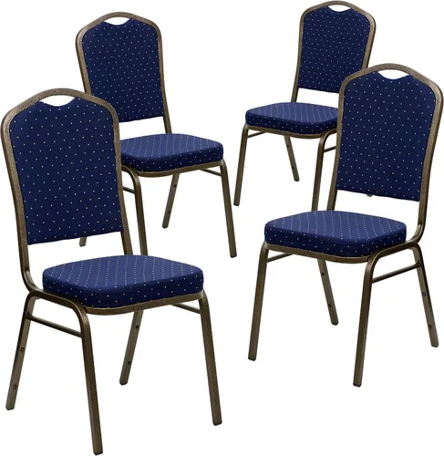 Miniatura 66 de Flash Furniture HERCULES Series - Silla apilable para banquetes con respaldo de corona en tela negra con estampado, marco de vena plateada Tela