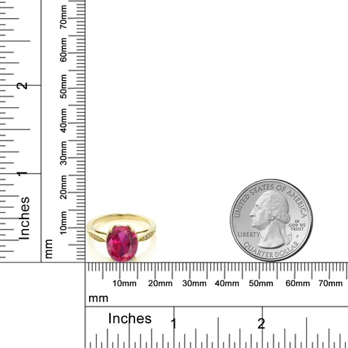Miniatura 67 de Gem Stone King Anillo de compromiso de oro amarillo de 14 quilates de 2-3 quilates con piedra preciosa ovalada de 0.394 x 0.315 in y diamantes