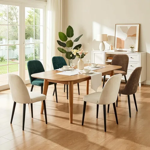 Miniatura 8 de Juego de 2 sillas de comedor tapizadas, sillas de comedor de tela moderna de mediados de siglo, sillas de cocina con asiento acolchado y patas