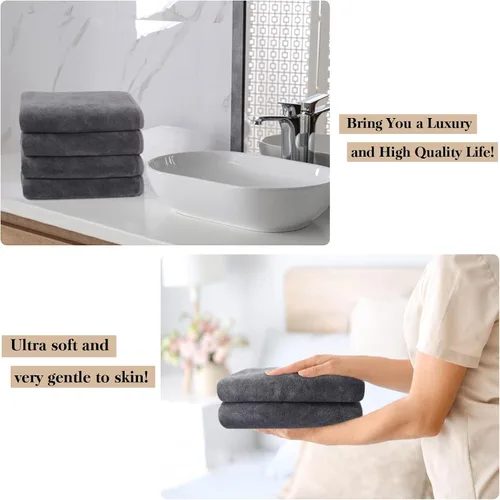 Miniatura 6 de KinHwa Toallas de mano de microfibra para baño, toallas faciales suaves y absorbentes, para baño, spa, gimnasio, 16 x 30 pulgadas, paquete de 2 Gris