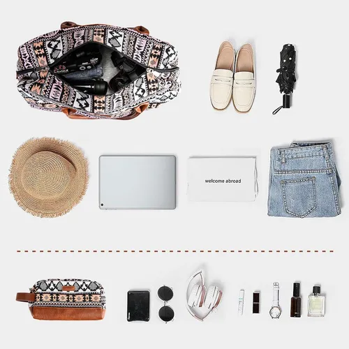 Miniatura 4 de MyMealivos Bolsa de lona para el fin de semana o viaje durante la noche, bolsa de tela de lana gruesa con bolsa para zapatos