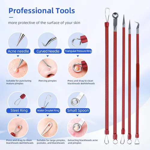 Miniatura 5 de Shevelestar - Extractor de comedones para eliminar puntos negros, kit de pinzas curvas, kit de herramientas profesionales de eliminación de acné