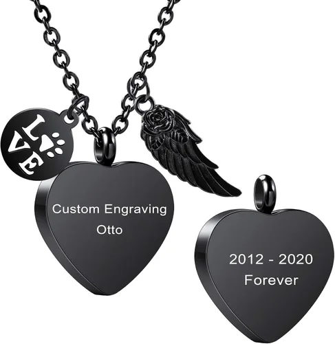 Miniatura 20 de MeMeDIY Collar personalizado con dije de urna de cenizas con estampado de pata de corazón, nombre personalizado, foto, fecha para mujeres, hombres