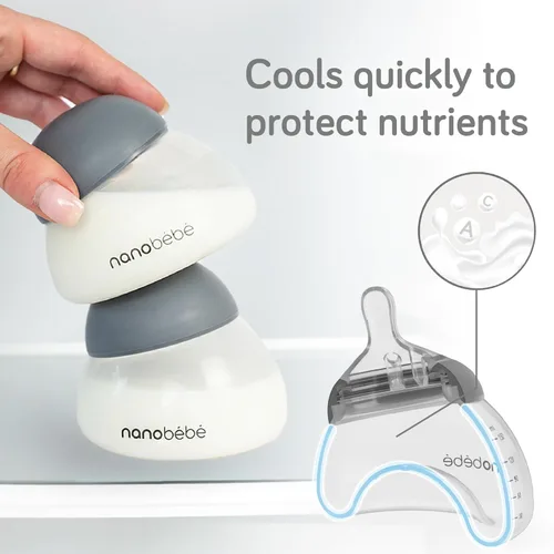 Miniatura 4 de Nanobebe - Botella de leche materna, lactancia materna para recién nacidos, anticólicos, cierre perfecto, conserva los nutrientes de la leche Gris