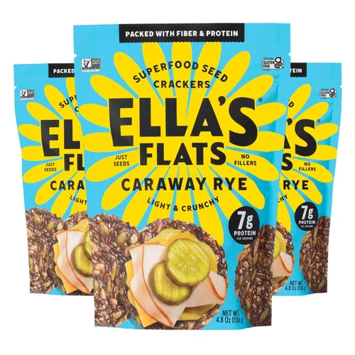 ELLA'S FLATS® Patatas fritas saladas de todas las semillas, sin gluten, sin azúcar, chip de alto contenido de fibra, aperitivo bajo en