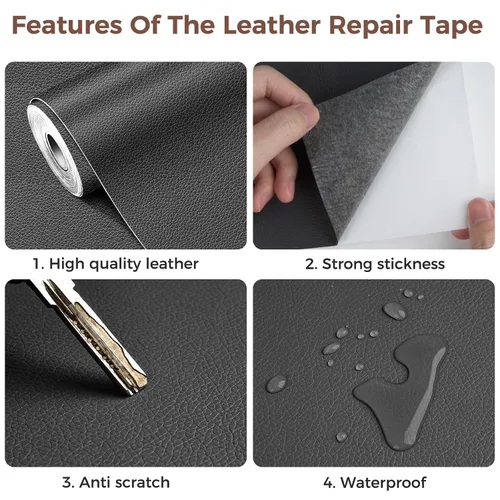 Miniatura 5 de Cinta de reparación de cuero para muebles, parche de reparación de cuero autoadhesivo grande de 15.7 x 78.7 pulgadas con fuerte adherencia, kit