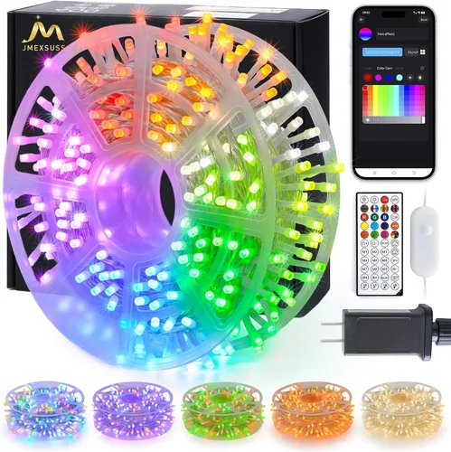 Miniatura 38 de JMEXSUSS 150 luces LED azules de Navidad para interiores y exteriores, luces de cadena conectables de 59 pies con enchufe, 8 modos de luces de hadas