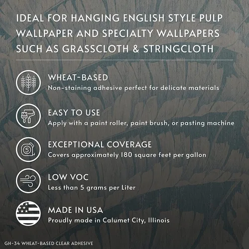 Miniatura 7 de Roman Adhesivo de pasta de papel tapiz a base de trigo para materiales delicados, adherencia húmeda superior, fácil aplicación y limpieza