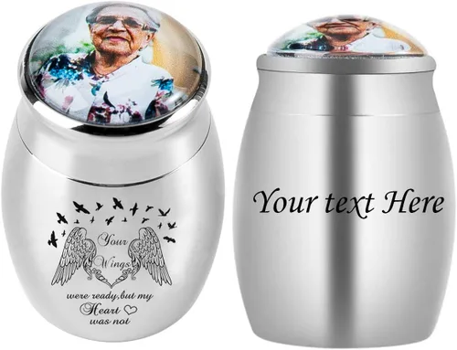 Miniatura 15 de Bivei Urnas pequeñas para cenizas humanas, urna personalizada de recuerdo con foto y texto para hombres y mujeres, mini urnas para adultos