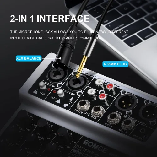 Miniatura 3 de BOMGE Consola Mezcladora de Audio Profesional de 4 Canales, Consola de Mezcla de Sonido con USB, Bluetooth, Grabación Estéreo, Alimentación Fantasma