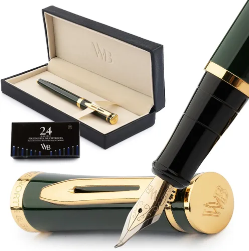 Miniatura 49 de Conjunto de pluma estilográfica Wordsworth & Black, plumín extra fino dorado de 18 quilates, incluye 24 cartuchos de tinta, convertidor de repuesto