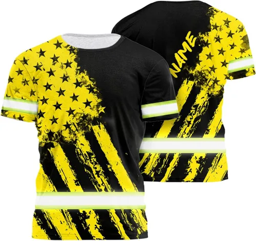 Miniatura 11 de Camisa de alta visibilidad con bandera de Estados Unidos de color para hombres y mujeres, con nombre personalizado, camisa de seguridad reflectante