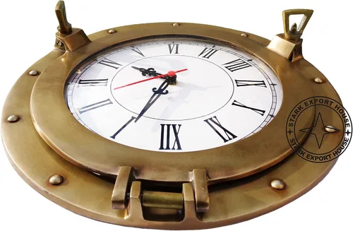 Miniatura 3 de Navegación náutica antigua Navegación marina de latón ojo de buey reloj de pared de latón macizo 15 pulgadas mejor para regalo (K RY)