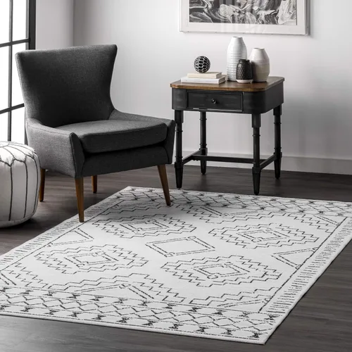 Miniatura 8 de Nuloom SpinClean Noa White/carbón, 5 x 8 pies, marroquí, suave y acogedor, alto tráfico, resistente a las manchas, fácil de limpiar, duradera