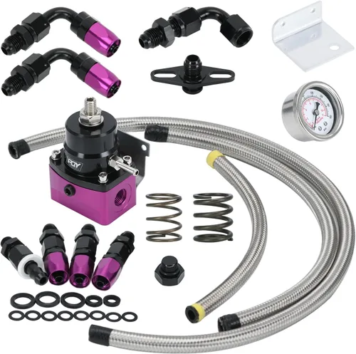 Miniatura 7 de Kit regulador de presión de combustible ajustable 3-70PSI con retorno 6AN y puerto de alimentación 6AN con conectores de mangueras de línea
