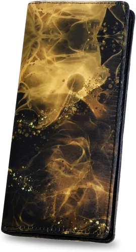 HUA ANGEL Billetera para mujer, ultra delgada y delgada, con bloqueo RFID, tarjetero de crédito, doble embrague, carteras largas, regalo para A-ámbar