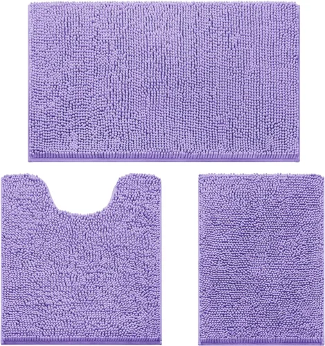 Miniatura 38 de HOMEIDEAS Juego de 3 alfombras de baño, ultra suaves, antideslizantes, absorbentes, de chenilla, juego de alfombrillas de baño para inodoro (beige)