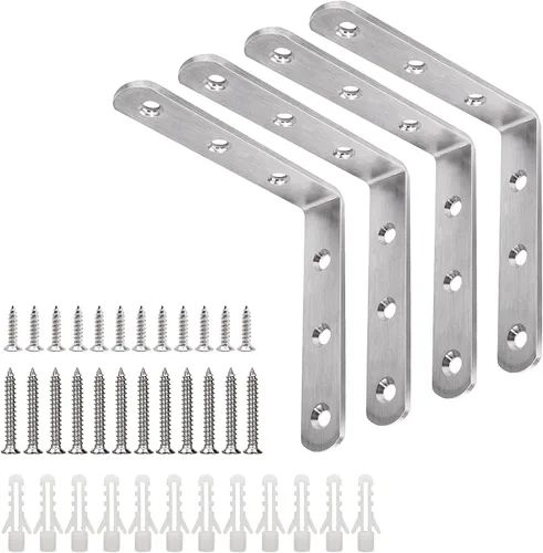 YUMORE Soporte en L, 4x4 Pulgadas, Carga Máxima: 25lb/12kg, Soporte de Estante Sólido de Acero Inoxidable Resistente para Esquina, Ángulo Recto,