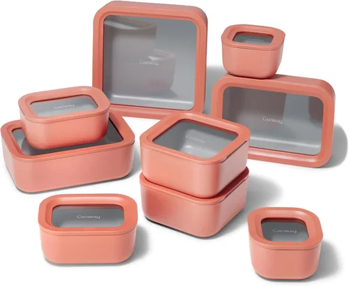 Miniatura 25 de Caraway - Juego de 3 recipientes de vidrio, almacenamiento de alimentos, 10/6.6 /4.4 tazas, revestimiento de cerámica, no tóxico, antiadherente