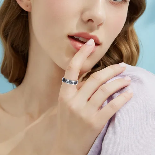 Miniatura 3 de Sanfenly Juego de 9 anillos antiestrés para la ansiedad para mujeres y hombres cadena fría de acero inoxidable con incrustaciones de luna sol