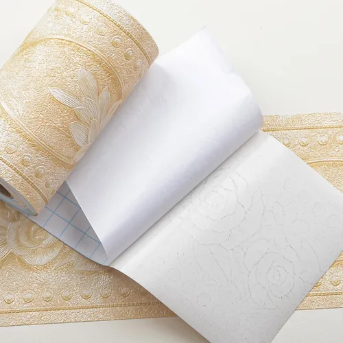 Miniatura 7 de AbaBoorty Papel Tapiz con Borde Floral Beige para Decoración 196"X4.1" Despegar y Pegar Borde de Pared Impermeable Adhesivo de Azulejos Papel Tapiz