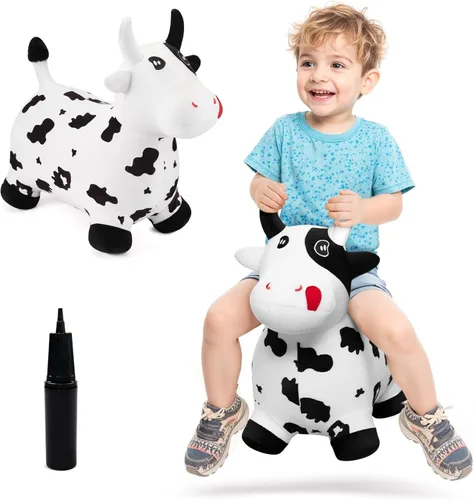 Bouncy Hopper - Juguete inflable de vaca con forma de caballo, juguete inflable para saltar de animales, paseo en gorila en interiores y exteriores,