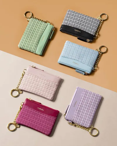 Miniatura 6 de Monedero delgado con llavero minimalista con cremallera bolsa de cambio billetera Rfid bloqueo tarjeta de crédito cartera, Púrpura, Minimalista