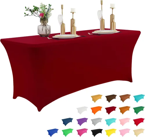 Miniatura 42 de IVAPUPU Paquete de 2 Manteles de Mesa de 6 Pies para Mesa Rectangular Ajustados para Eventos Elásticos Azul Niebla Cubiertas de Mesa Lavables Azul