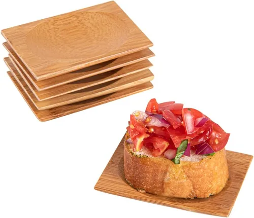 Miniatura 2 de Restaurantware -Vajilla de bambú desechable de 3 pulgadas, 100 platos rectangulares de bambú - Sangría redonda de primera calidad, platos de bambú