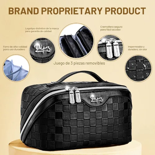 Miniatura 3 de BOYATU Bolsa organizadora de maquillaje de viaje, bolsa de cosméticos: Juego de 3 bolsas de maquillaje para mujeres con asa - Bolsas de aseo