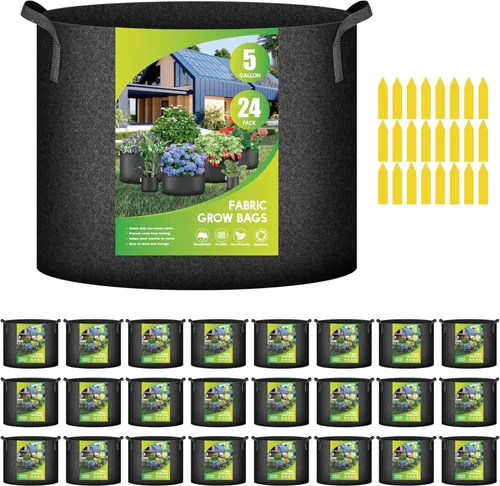 Miniatura 12 de iPower Paquete de 12 bolsas de cultivo de 1 galón, macetas de tela no tejida de aireación gruesa resistente con asas de nailon y 12 etiquetas