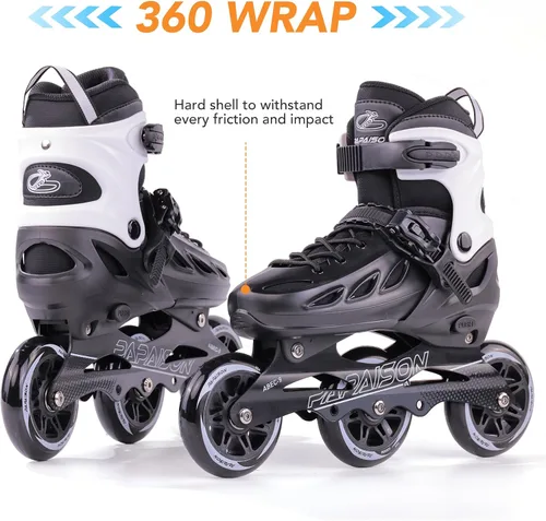 Miniatura 8 de PAPAISON Patines en línea ajustables para adultos para hombres y mujeres con 3 ruedas de 100 mm, patines de exterior para fitness, velocidad y Negro