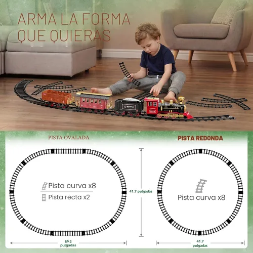 Miniatura 4 de Hot Bee Juego de tren – Juguetes de tren para niños con humo, luces y sonido, pistas, tren de juguete con locomotora de vapor, coches de carga