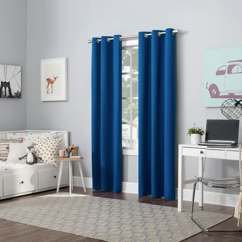 Miniatura 7 de Sun Zero Halton Bright Vibes Panel de Cortina Opaca Total con Ojales, 40" x 63", Azul Clásico